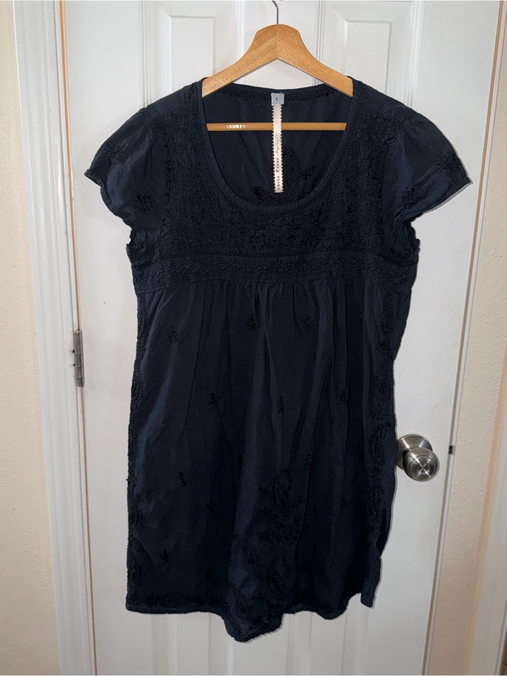 Uncle Frank Black Embroidered Scoop-Neck Midi Dress